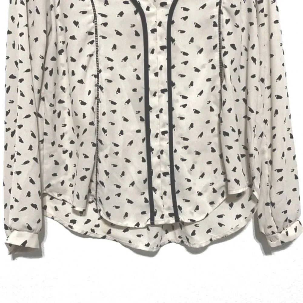 ASTR the Label Cream Black Speckled Popover Long Sleeve Chiffon Blouse Size XS
